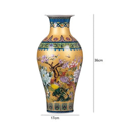 Elegante Emaillevase aus Keramik in Gold, 36 cm, für Wohnzimmer