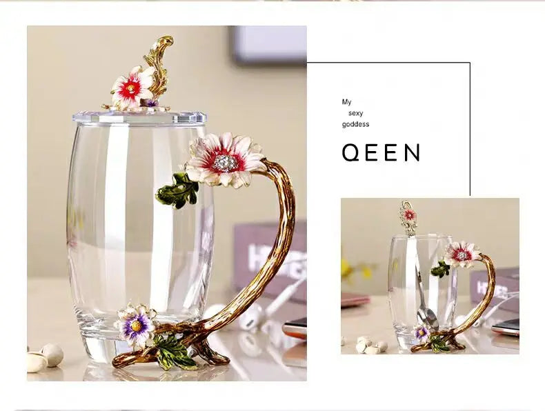 Emaillierte Teetasse – Modernes Glas mit Deckel 350ml