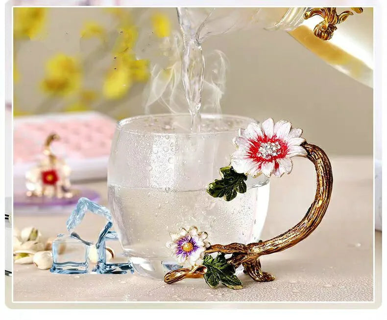 Emaillierte Teetasse – Modernes Glas mit Deckel 350ml