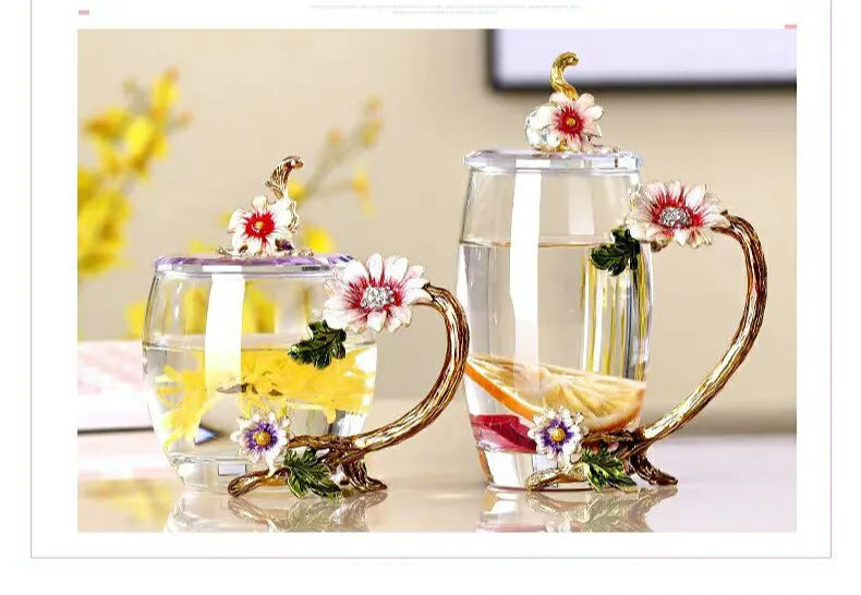 Emaillierte Teetasse – Modernes Glas mit Deckel 350ml