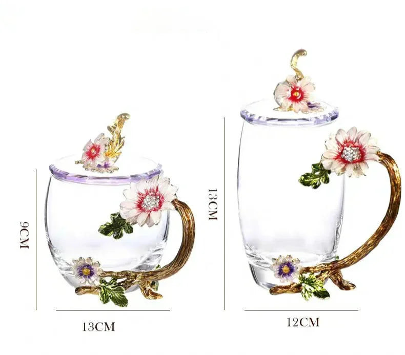 Emaillierte Teetasse – Modernes Glas mit Deckel 350ml