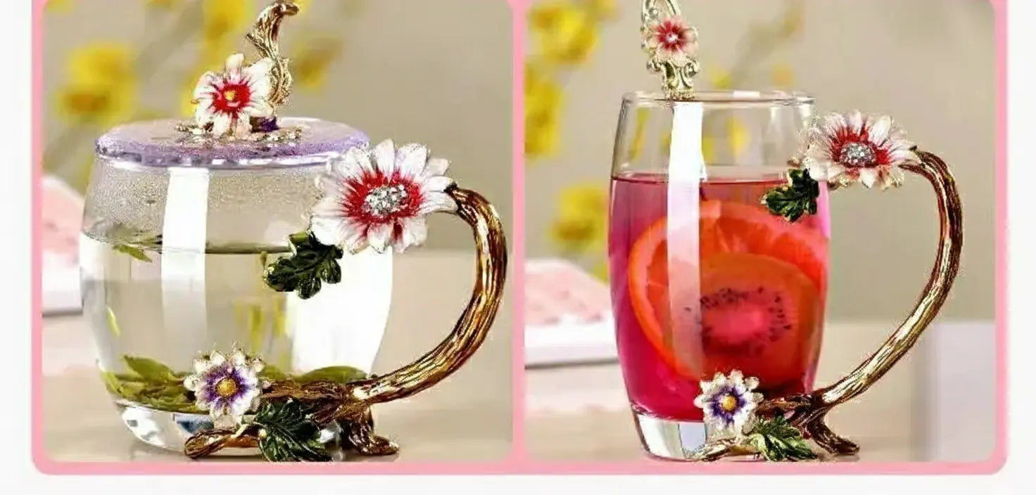 Emaillierte Teetasse – Modernes Glas mit Deckel 350ml