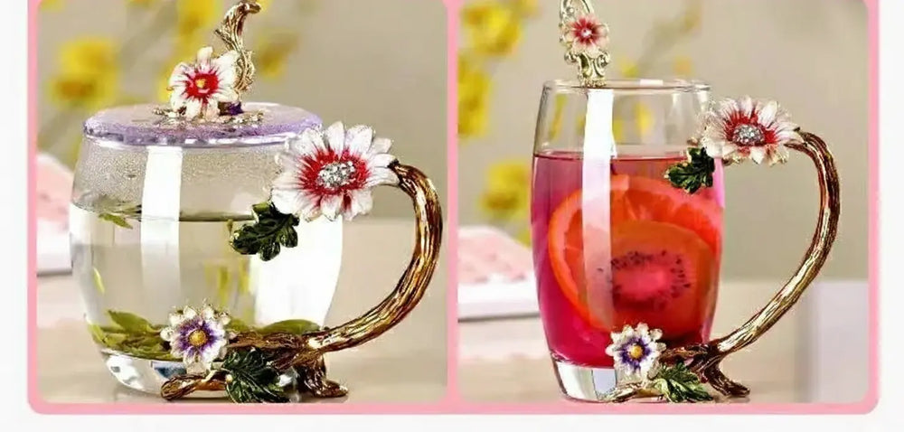 Emaillierte Teetasse – Modernes Glas mit Deckel 350ml