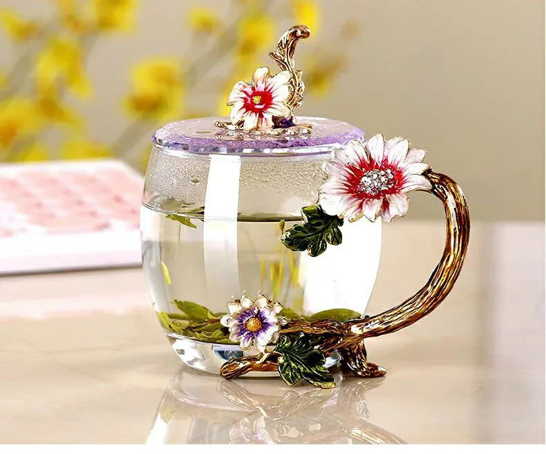 Emaillierte Teetasse – Modernes Glas mit Deckel 350ml