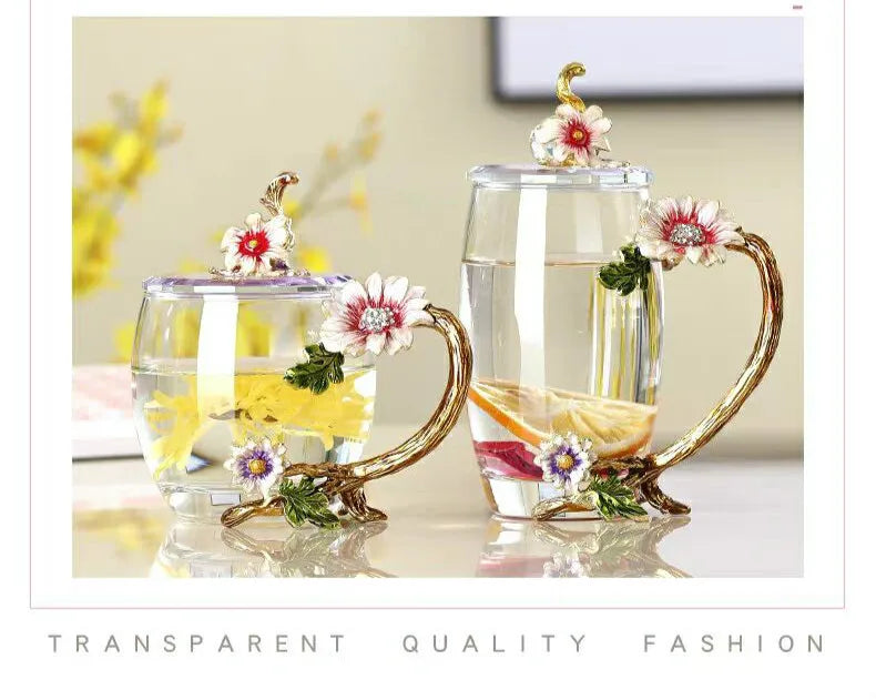 Emaillierte Teetasse – Modernes Glas mit Deckel 350ml