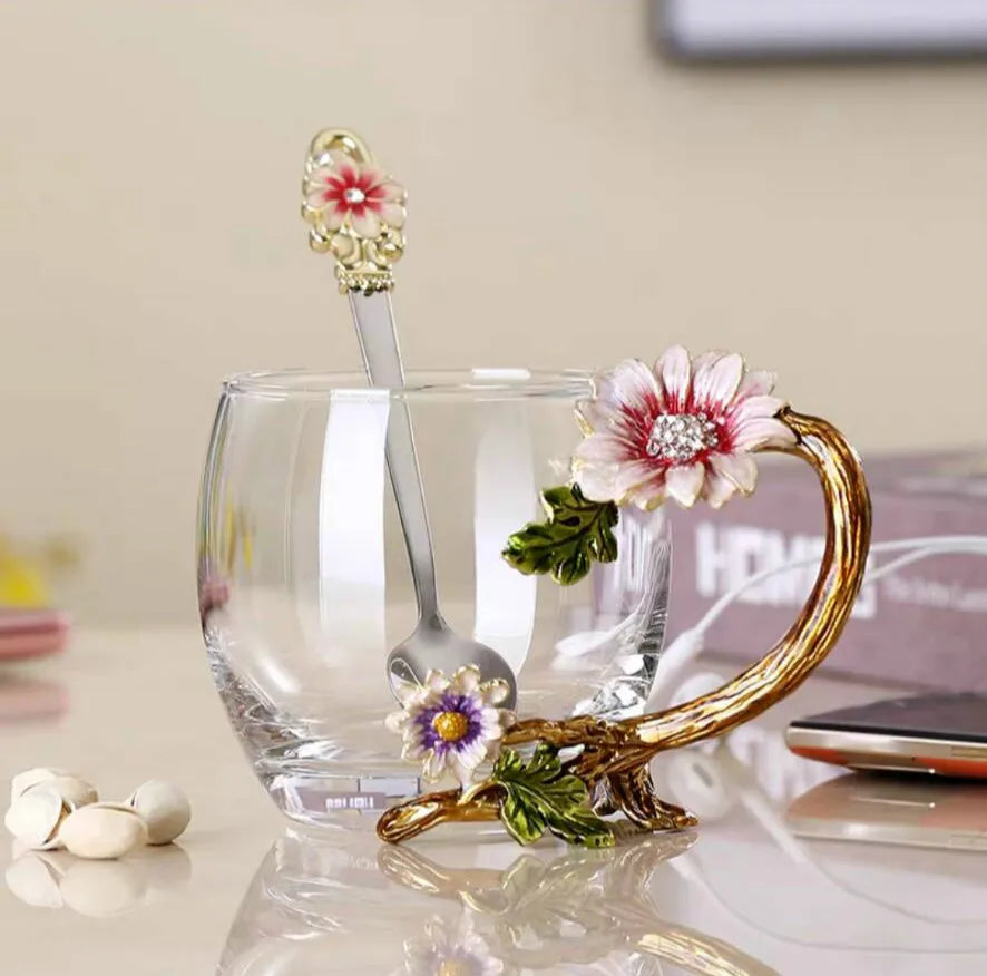 Emaillierte Teetasse – Modernes Glas mit Deckel 350ml