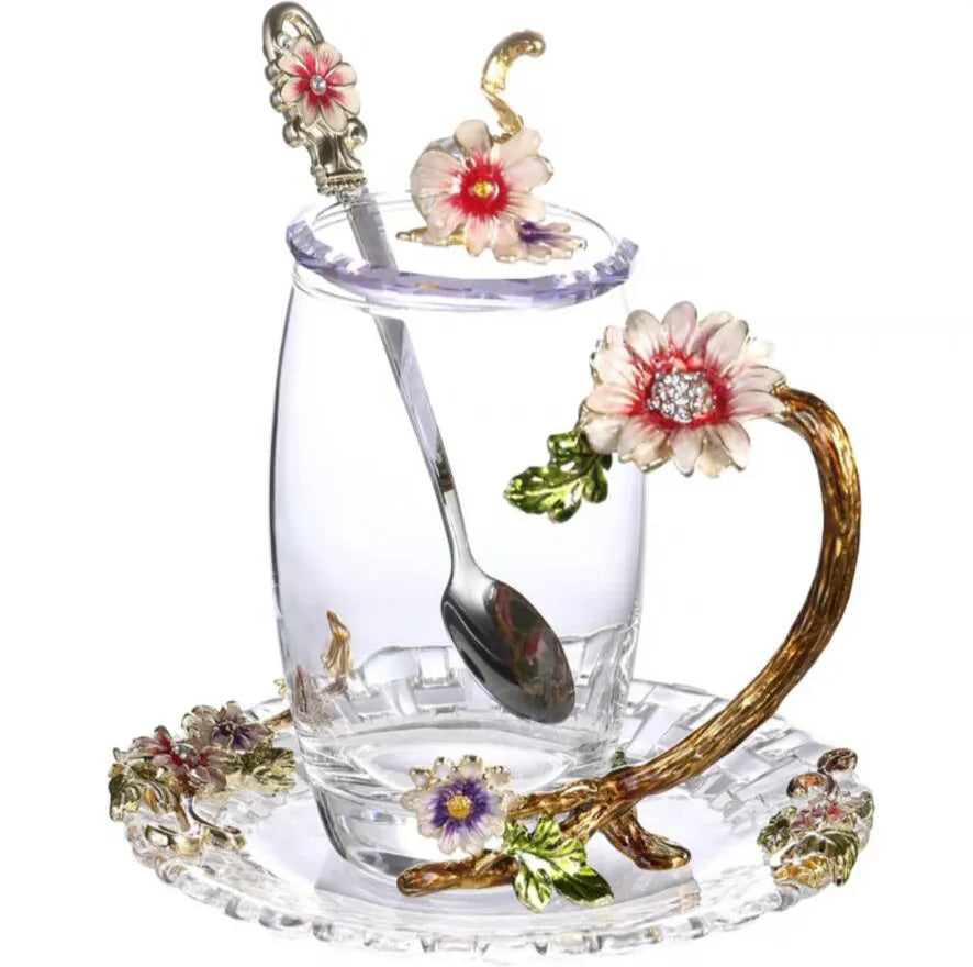 Emaillierte Teetasse – Modernes Glas mit Deckel 350ml