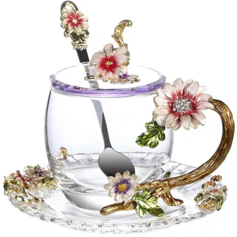 Emaillierte Teetasse – Modernes Glas mit Deckel 350ml