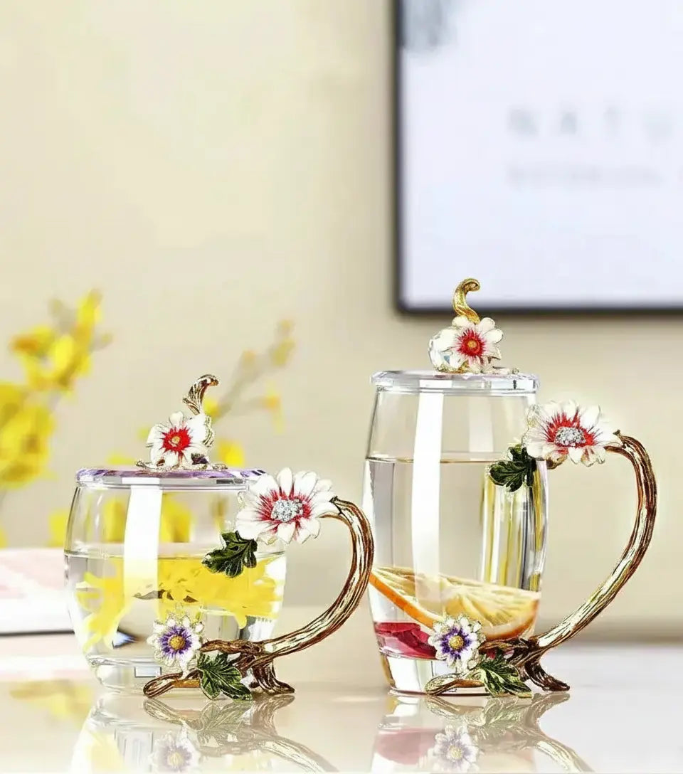 Emaillierte Teetasse – Modernes Glas mit Deckel 350ml