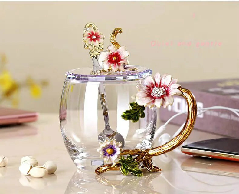 Emaillierte Teetasse – Modernes Glas mit Deckel 350ml