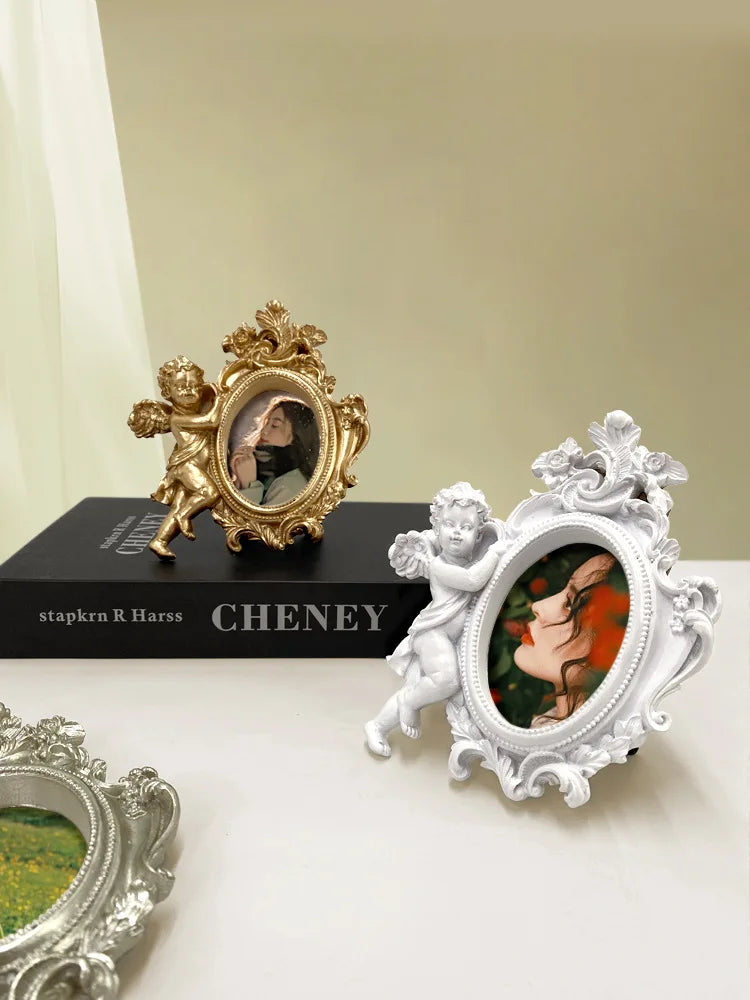 Engel Bilderrahmen – Harz Retro Design – 14cm Wand/Tisch