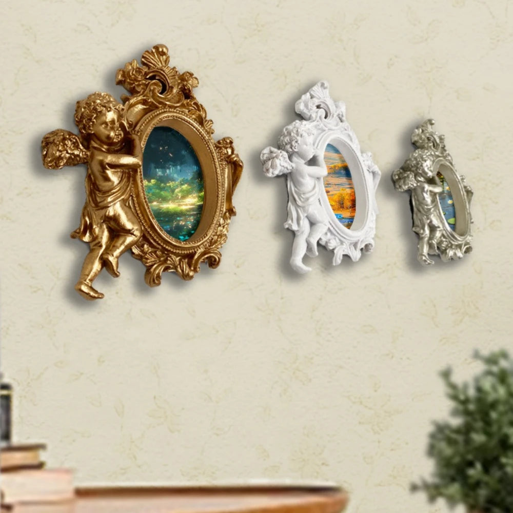 Engel Bilderrahmen – Harz Retro Design – 14cm Wand/Tisch