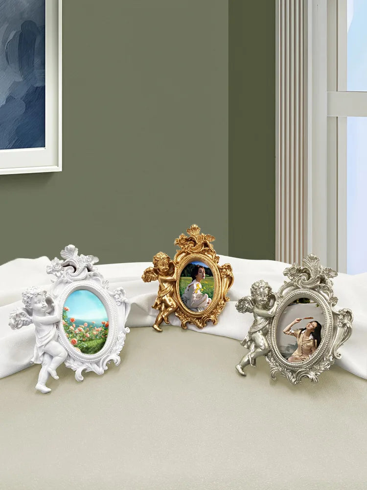 Engel Bilderrahmen – Harz Retro Design – 14cm Wand/Tisch