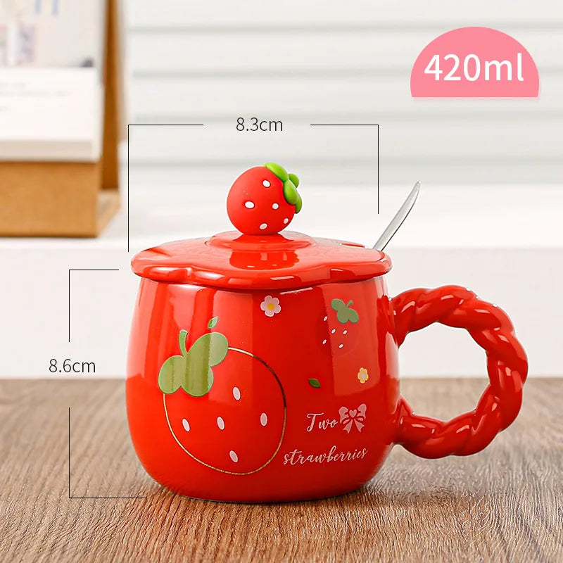 Erdbeer Keramiktasse – Cartoon, Grosses Volumen
