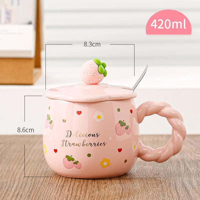 Erdbeer Keramiktasse – Cartoon, Grosses Volumen