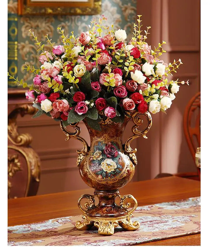 Europäische Harzvase im chinesischen Stil mit Landschaftsmotiv und Blumen