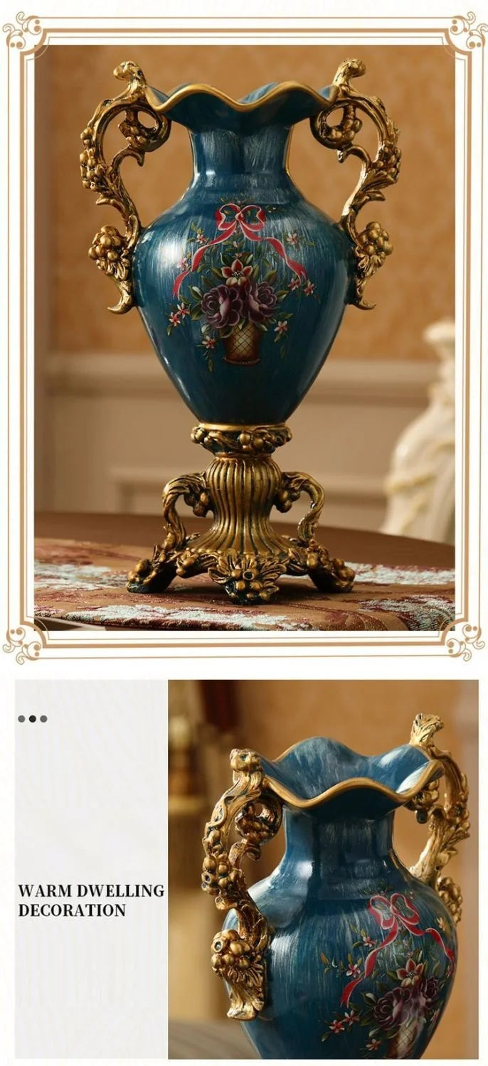 Europäische Harzvase 30x20 cm, europäisch inspiriertes Design, Tischvase für Wohnzimmer