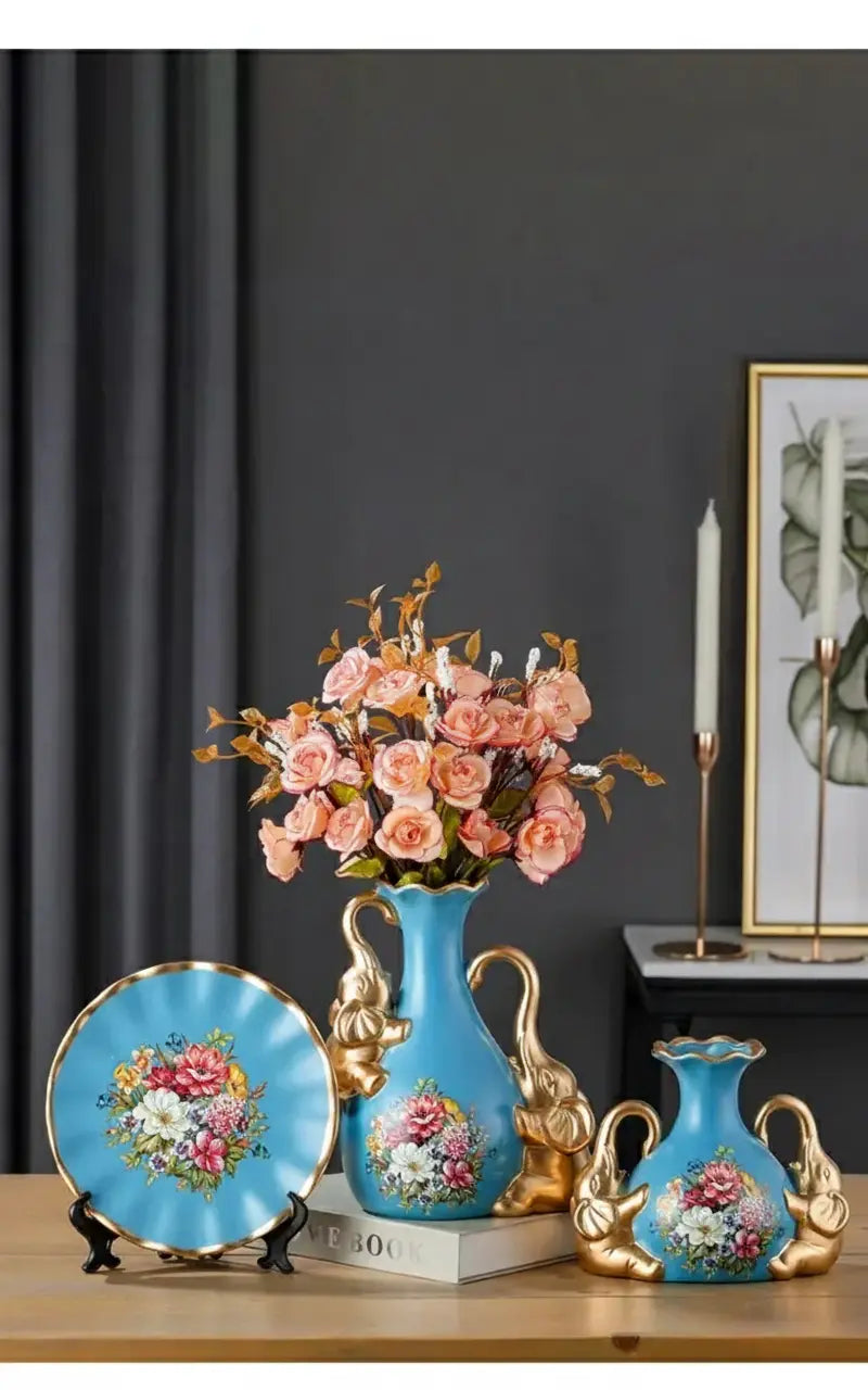 Europäisches Keramik-Vasenset in Weiss für Wohnzimmerambiente