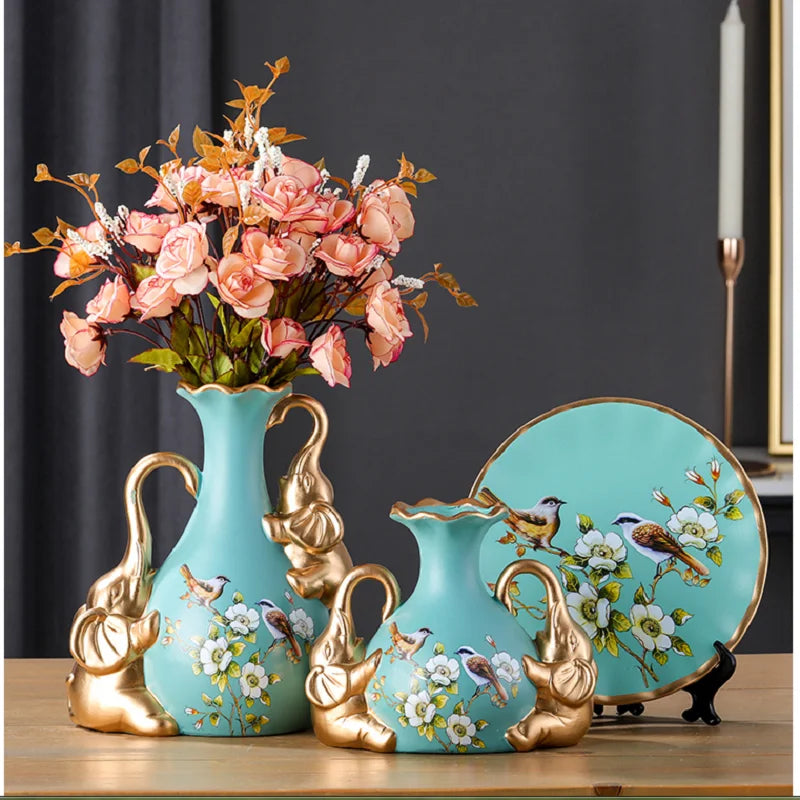 Vierer-Set elegante europäische Vasen aus Keramik in Weiss für Wohnzimmer