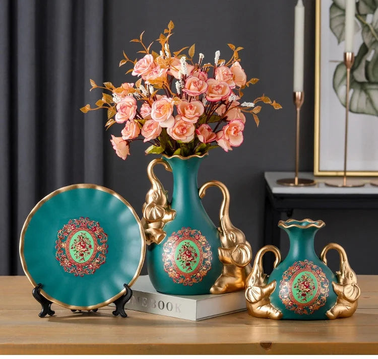 Europäisches Keramikvasen-Set in weiss für stilvolle Wohnzimmerdekoration