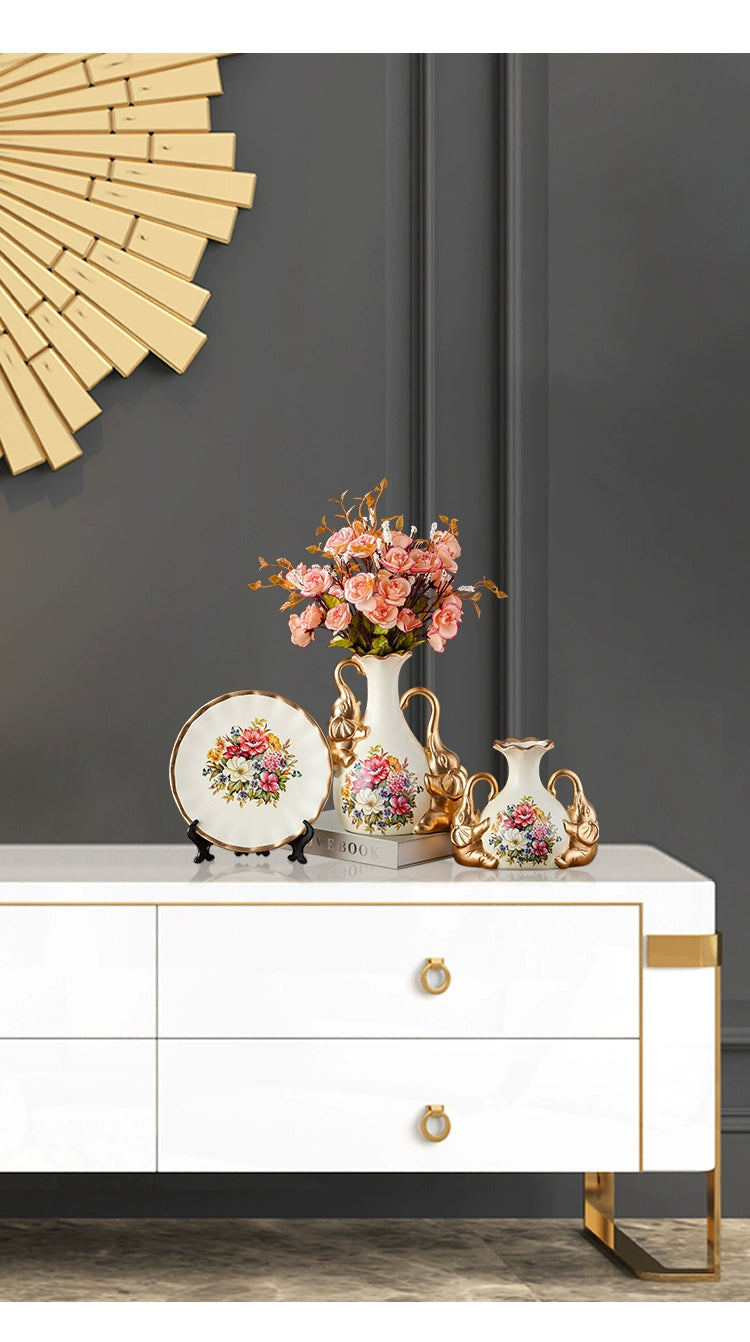 Europäisches Vasen-Keramikset in Weiss für Wohnzimmer