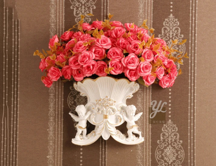 Europäische Wandvase aus Harz in Weiss, klassisches Design, elegant für Wohnzimmer