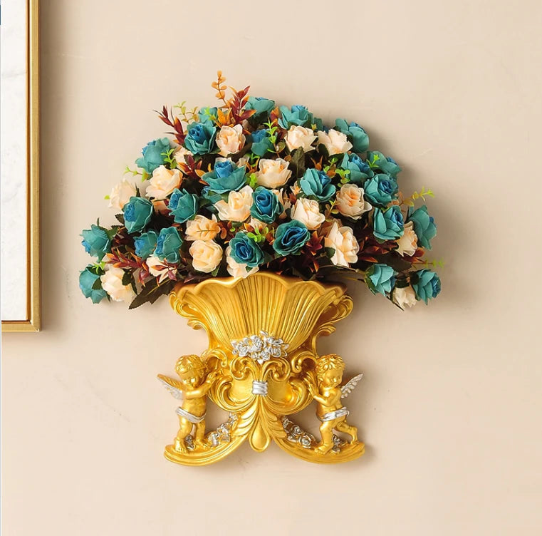 Europäische Wandengelvase aus weissem Harz im klassischen Stil für das Wohnzimmer