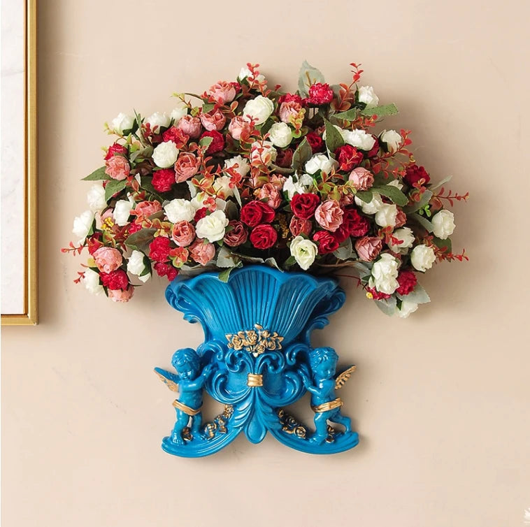 Europäische Wandvase aus weissem Harz für Wohnzimmer