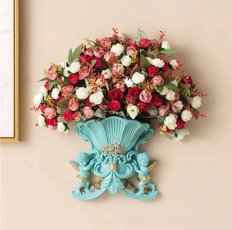 Europäische Wandvase aus Harz, Weiss, klassisches Design, Wohnzimmerdekor
