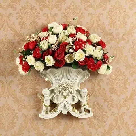 Europäische Wandvase aus Harz, Farbe Weiss, klassisches Design für Wohnzimmer