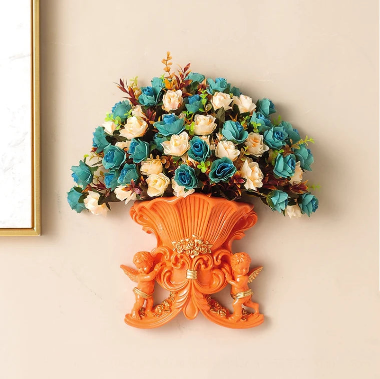 Europäische Wandvase aus Harz, Weiss, klassisches Design, Grösse M, Wohnzimmerdekor