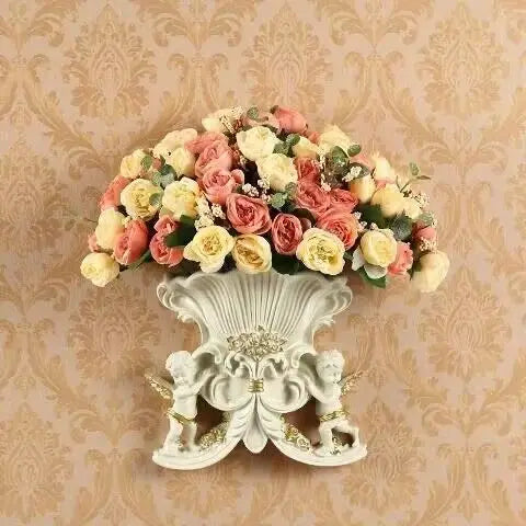 Europäische Wandvase aus weissem Harz im klassischen Design für Wohnzimmer