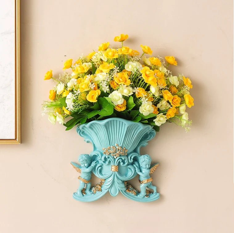Europäische Wandvase aus hochwertigem weissem Harz im klassischen Stil für Wohnzimmer