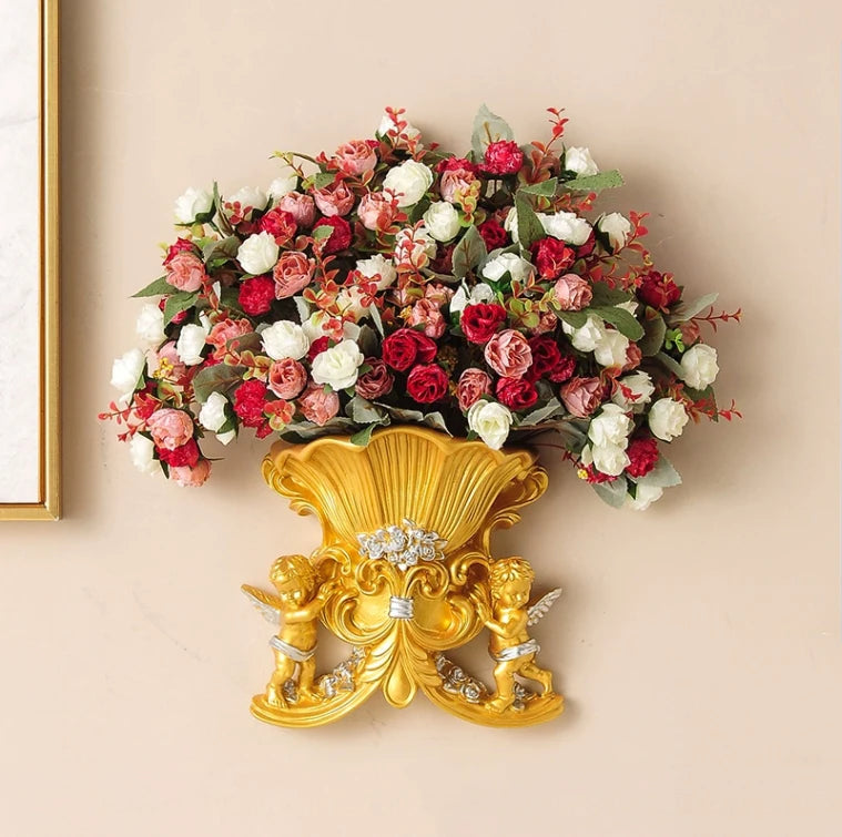 Europäische Wandvase aus weissem Harz im klassischen Design für Wohnzimmer