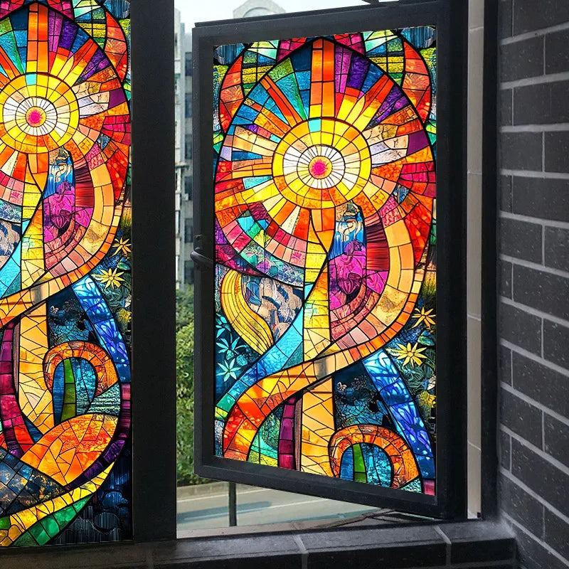 European style PVC window film with floral pattern, transparent 30x80 cm