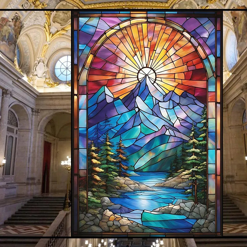 Dekorative europäische Fensterfolie aus PVC mit Pflanzen-Blumen-Muster, transparent, Grösse: 30x80 cm