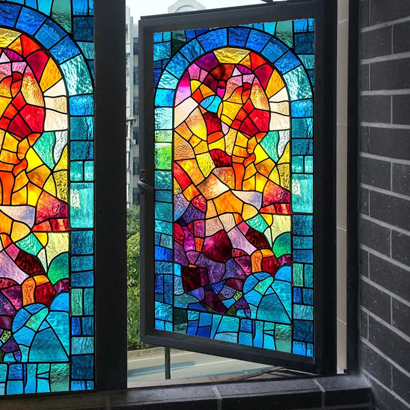 Europäische Glasfensterfolie aus PVC mit Pflanzenmuster, transparent 30x80cm