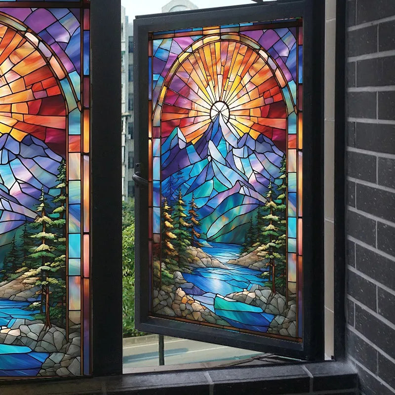 Europäischer Stil Fensterfolie mit Pflanzen-Blumenmuster, Farbe: MR-CH297-C, Grösse: 30x80 cm, transparent PVC Material