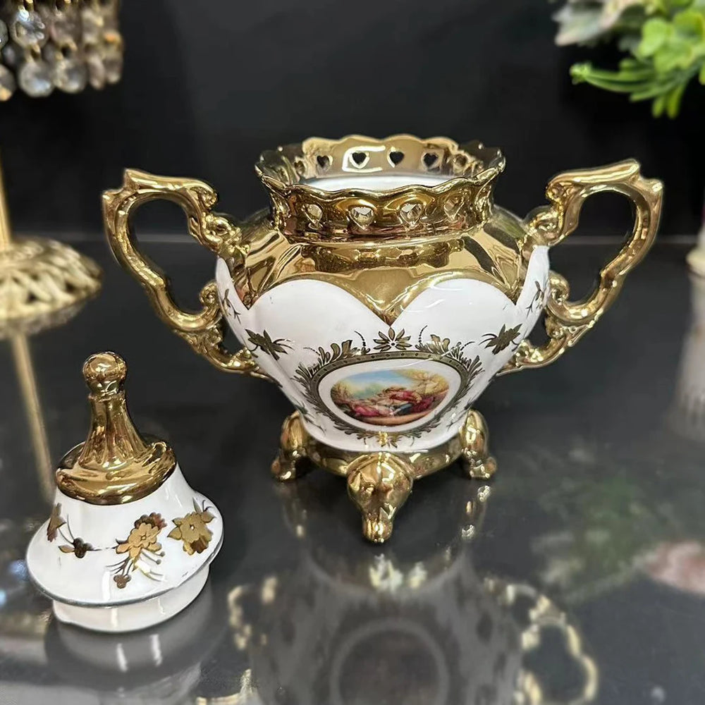 Europäisches Teeservice – Goldplattiertes Porzellan – Luxusdesign