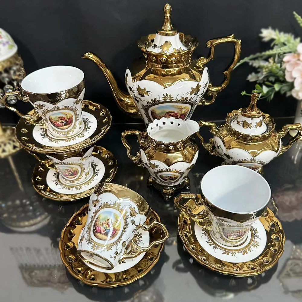 Europäisches Teeservice – Goldplattiertes Porzellan – Luxusdesign