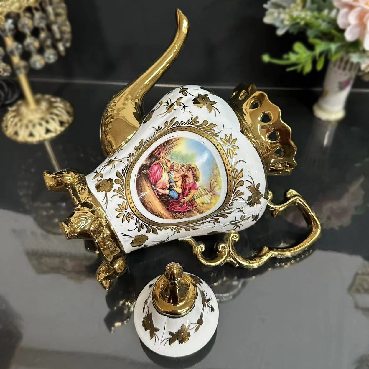 Europäisches Teeservice – Goldplattiertes Porzellan – Luxusdesign