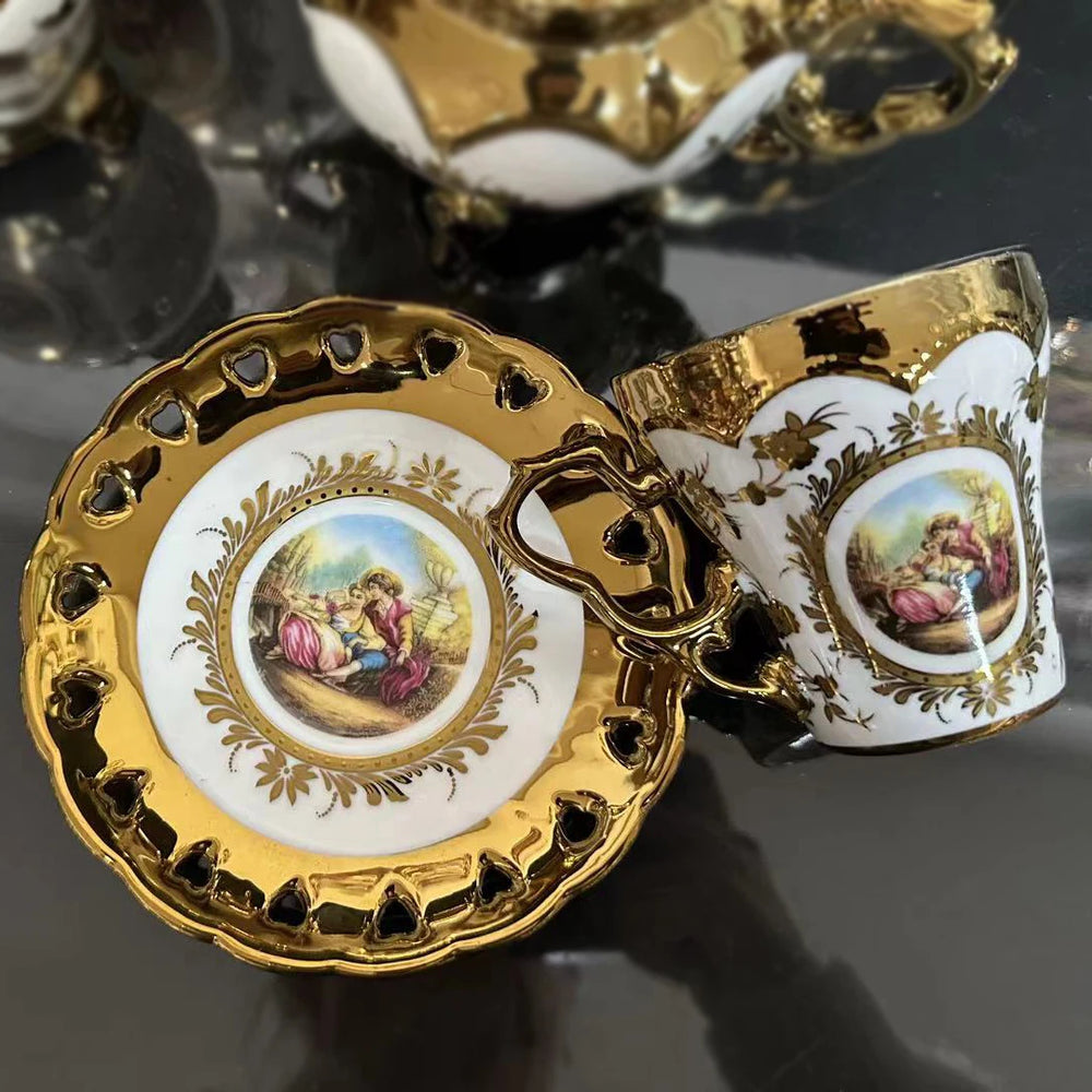 Europäisches Teeservice – Goldplattiertes Porzellan – Luxusdesign
