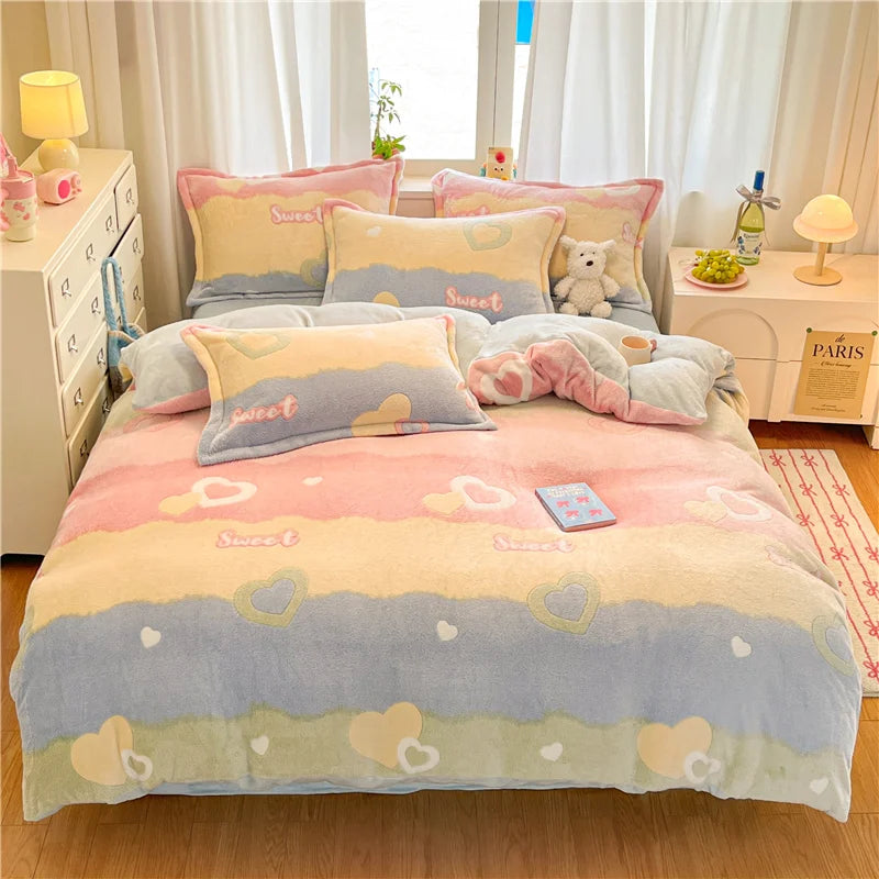 Flanell-Bettbezug modern aus Polyester mit buntem Cartoon-Druck, King Grösse 220x240cm