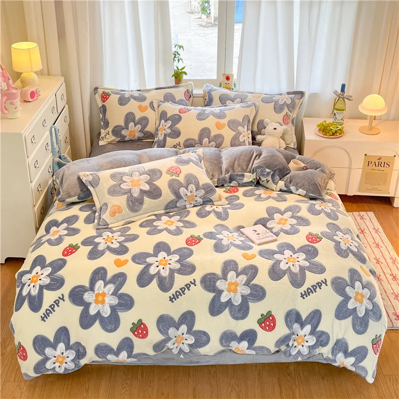 Moderner Cartoon-Druck Flanell-Bettbezug Farbe: bunt, King Size 220x240 cm