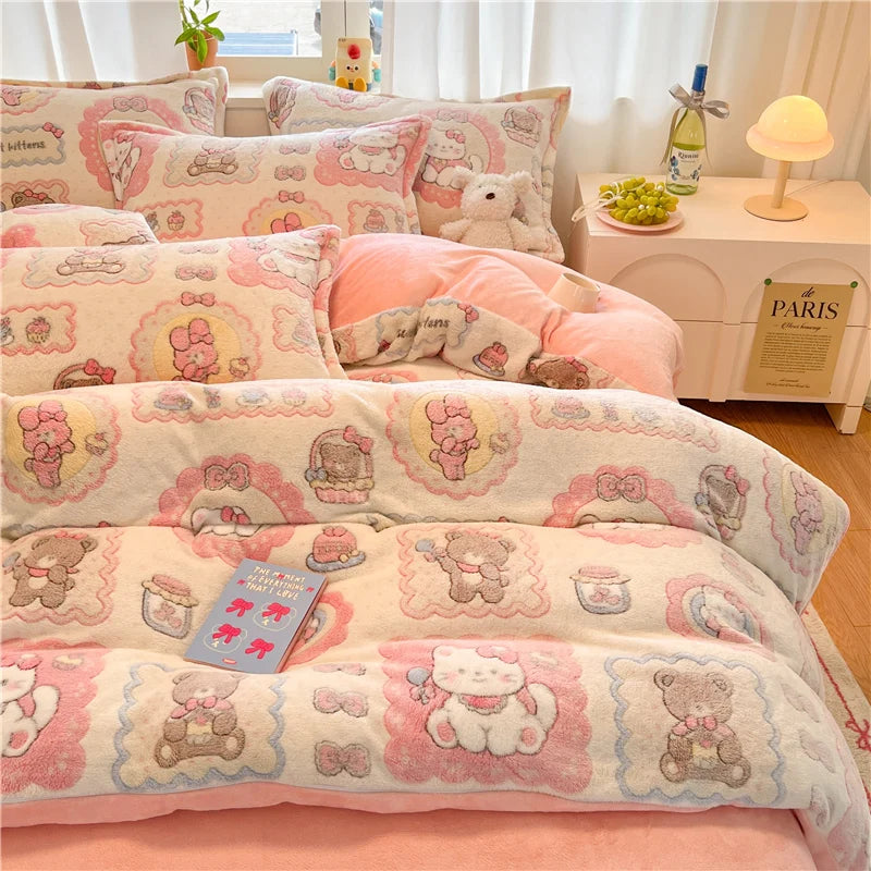 Flanell-Bettbezug moderner Cartoon-Druck, bunt, King Size 220x240cm