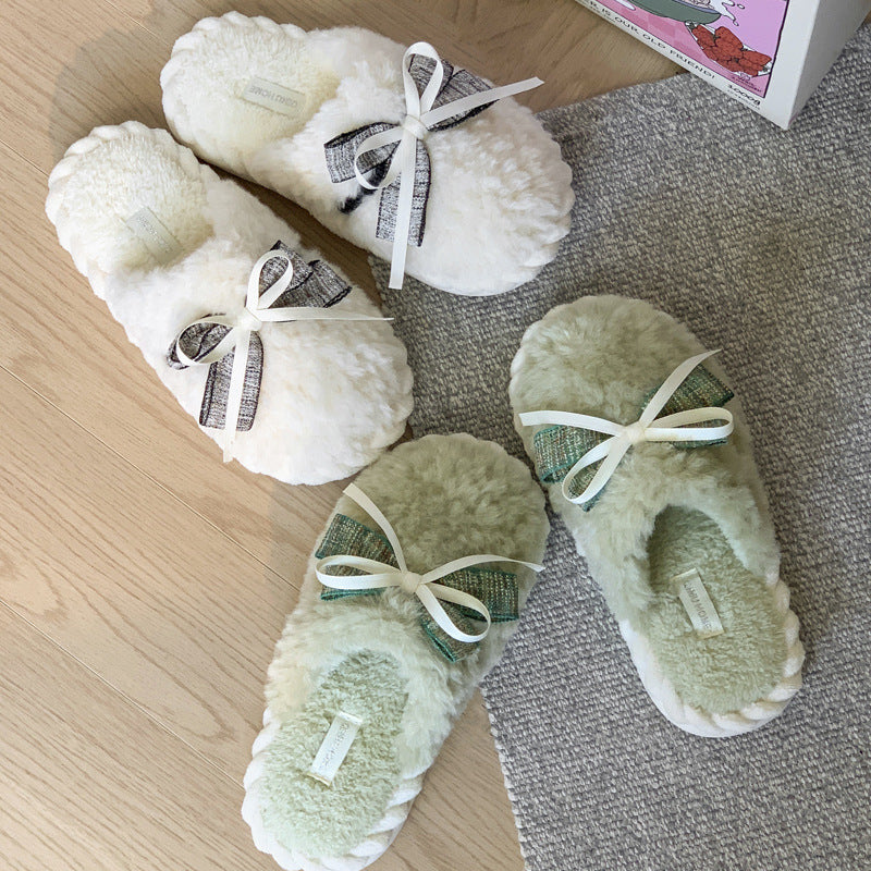Flauschige Hausschuhe – Baumwolle Schleife – Indoor Winter