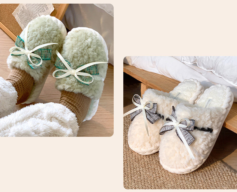 Flauschige Hausschuhe – Baumwolle Schleife – Indoor Winter