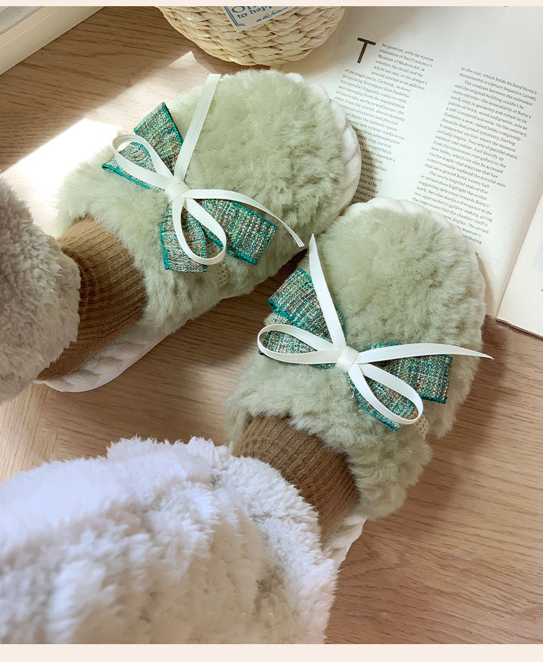 Flauschige Hausschuhe – Baumwolle Schleife – Indoor Winter