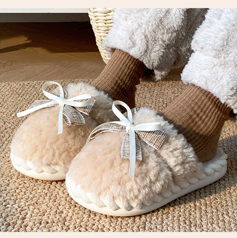 Flauschige Hausschuhe – Baumwolle Schleife – Indoor Winter