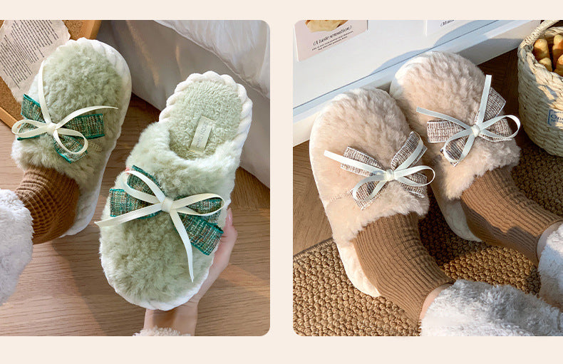 Flauschige Hausschuhe – Baumwolle Schleife – Indoor Winter